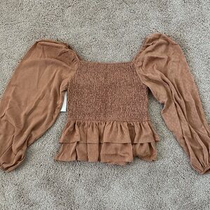 Elegant Brown Smocked Women's Top